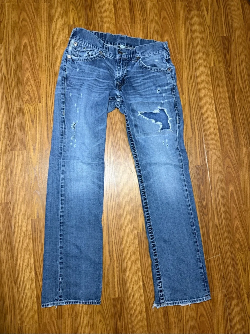 VTG Y2K True Religion Ricky Relaxed Straight Worn Ripped Flap Pocket 31x32